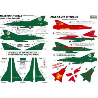Danish SAAB 35 Draken, 4 colourful a/c incl. 2-seater. RE-PRINTED