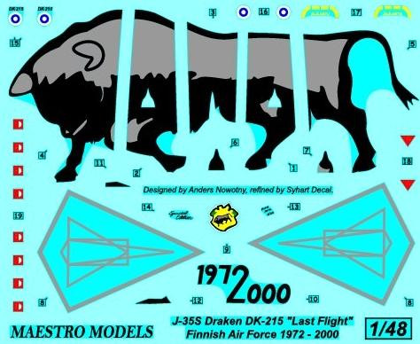 J35S Draken DK-215 Last flight - Decals