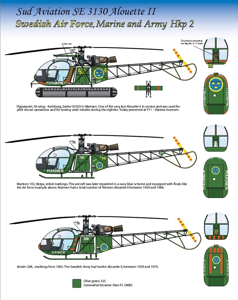 Hkp2 Alouette II in Swedish Airforce, Marine and Army service